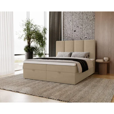 XXXLutz Boxspringbett MALMO in Creme, Liegefläche 120x200 cm – mit Bettkasten, Bonellfederkern